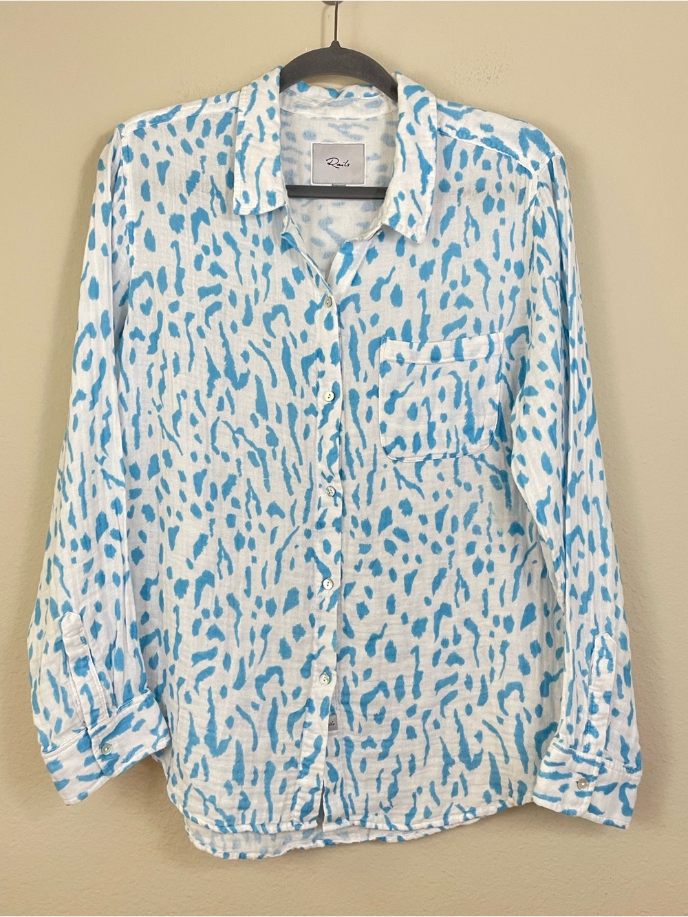 Rails Ellis Teal Cheetah Gauze Crinkle Long Sleeve Button Up Shirt Size XL - Picture 3 of 11